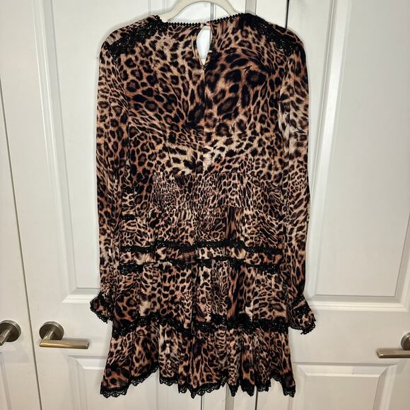 ALLSAINTS - NWT- Zora Evita Lace Trim Printed Dress Leopard Mini | 12 - Picture 7 of 15
